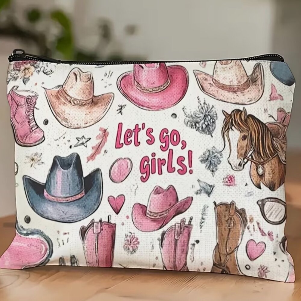 BOUTIQUE LE'TS GO GIRLS COWBOY PRINT MAKEUP POUCH